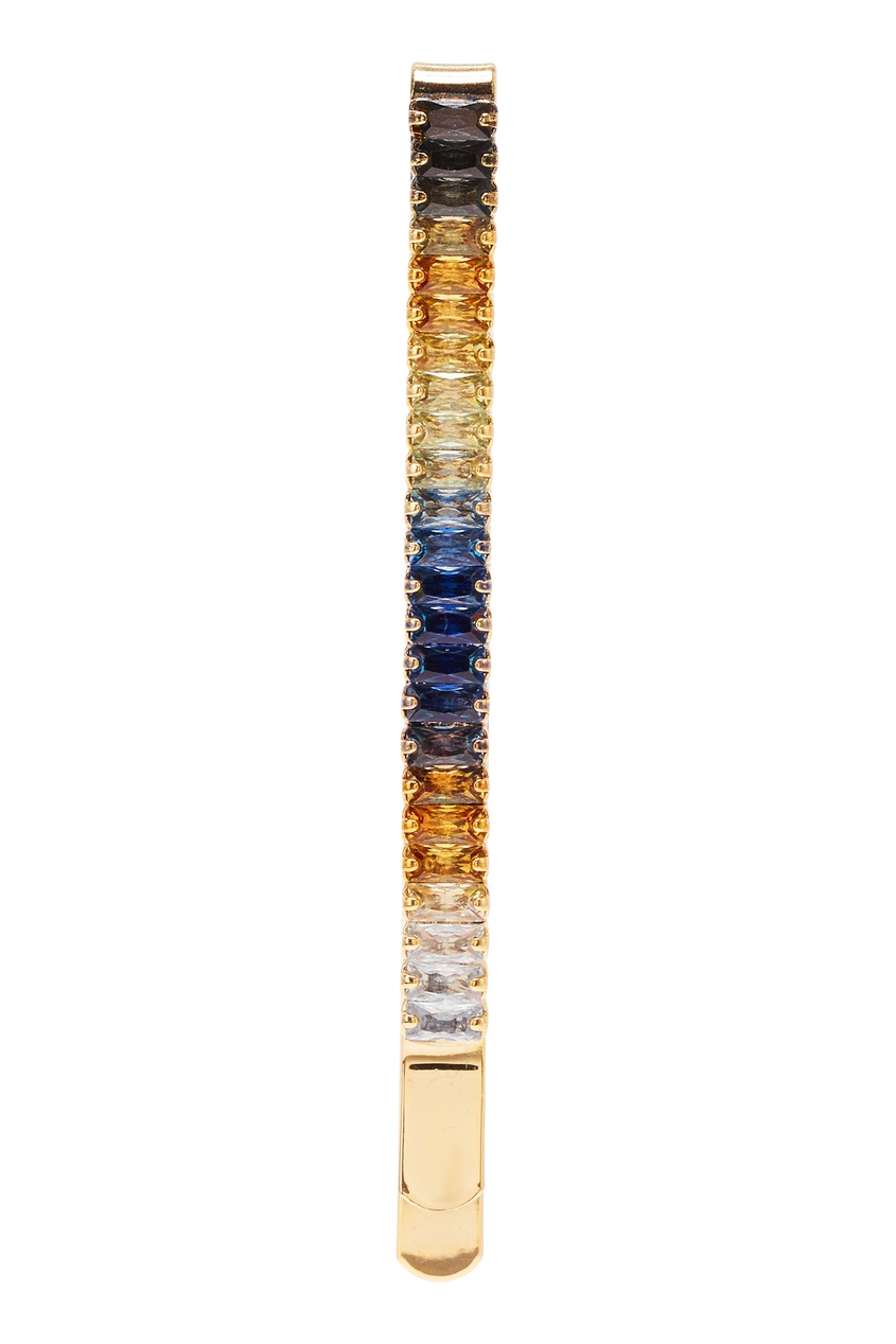 Золотистая заколка-невидимка с разноцветными кристаллами