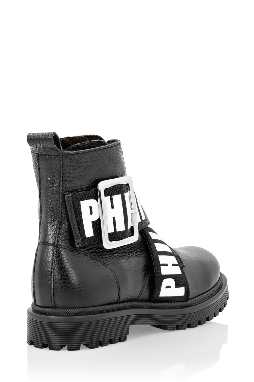 фото Черные ботинки с текстильными деталями philipp plein kids