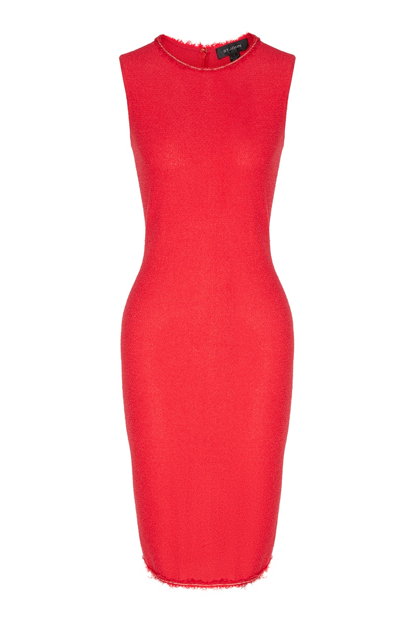 фото Ярко-красное платье с отделкой тонкой цепью st. john