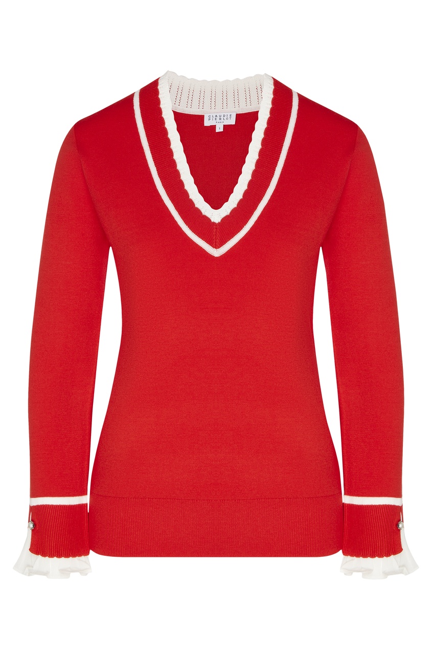 фото Красный пуловер с отделкой claudie pierlot