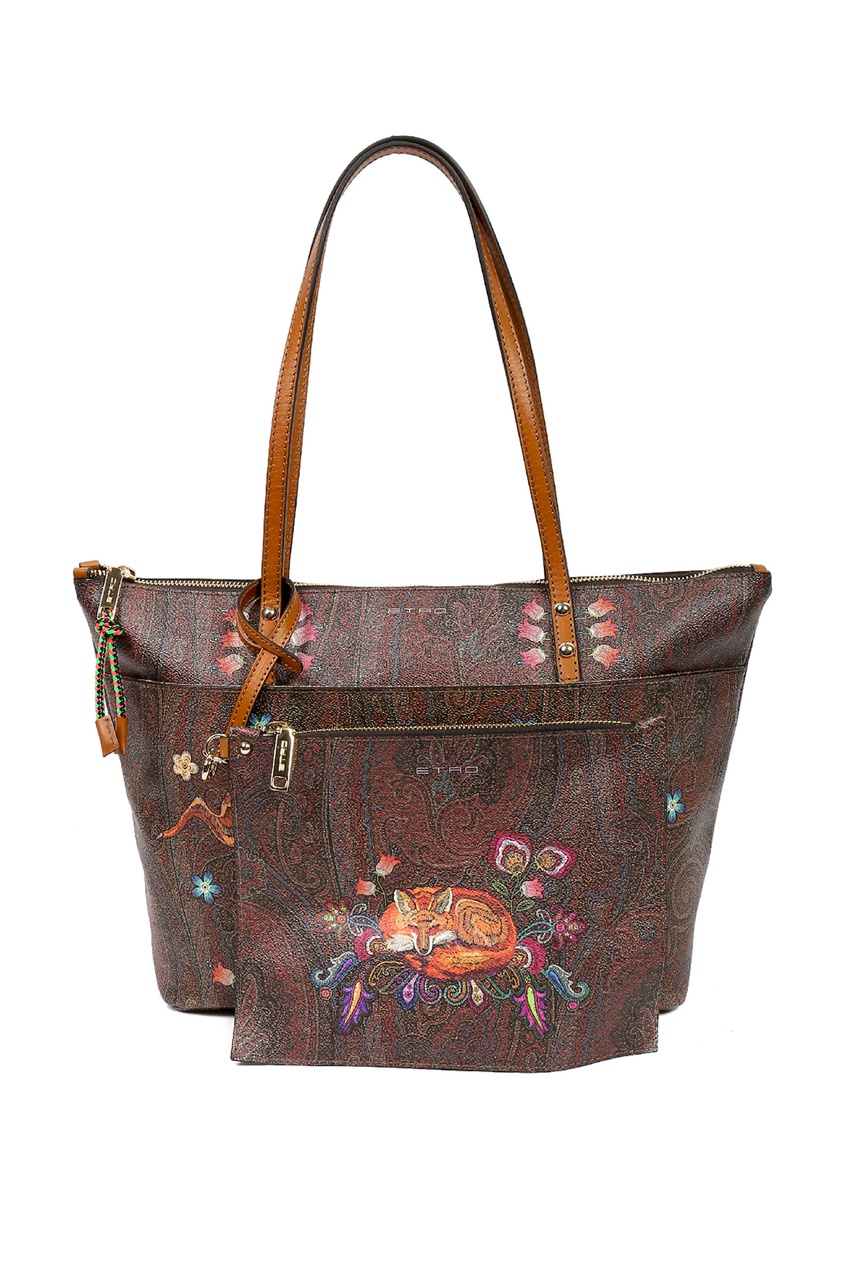 

Коричневая сумка с узорами и рисунками, Multicolor