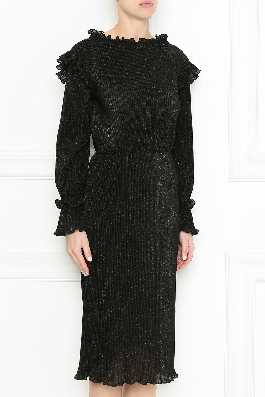 фото Черное плиссированное платье с люрексом Alberta ferretti