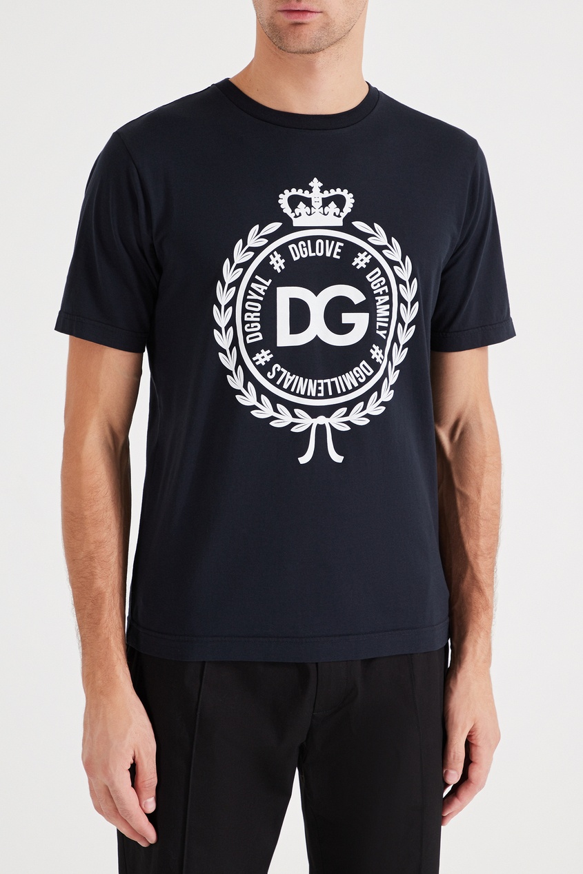 фото Темно-синяя футболка с логотипом Dolce&gabbana