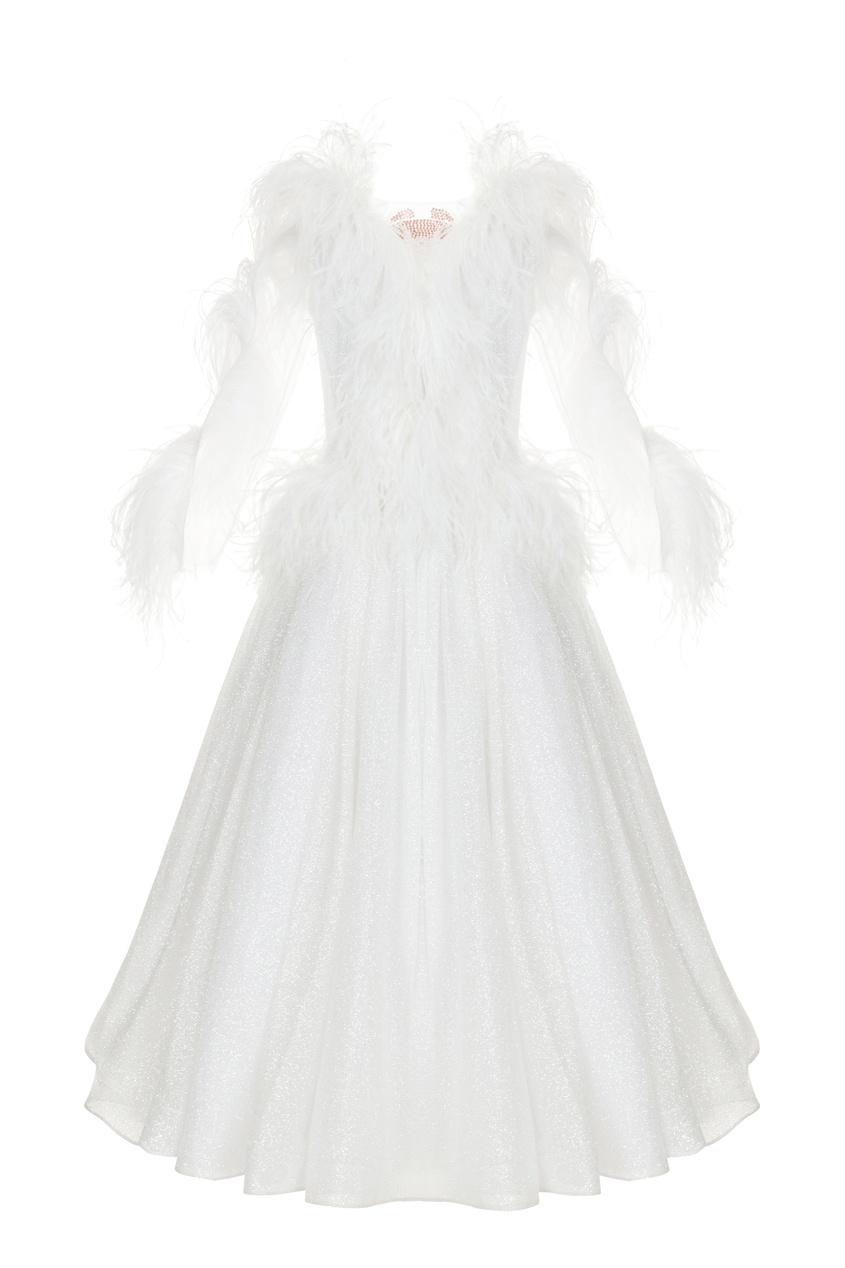 фото Блестящее платье с перьями sasha kim