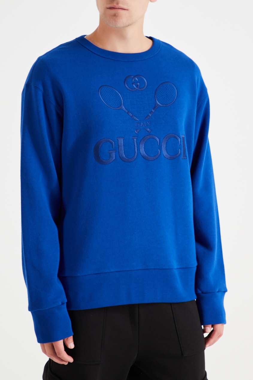 фото Синий свитшот с отделкой Gucci man