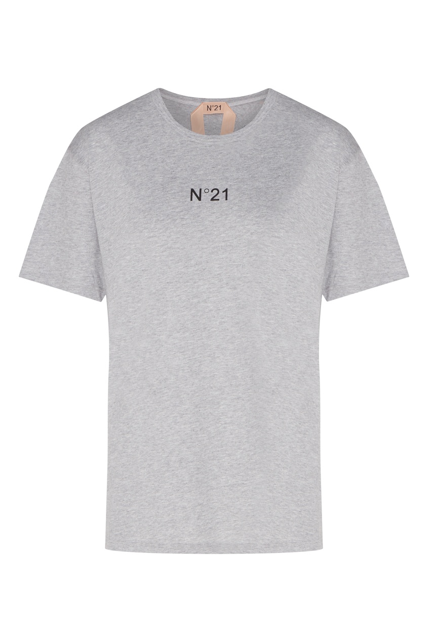 фото Серая хлопковая футболка с логотипом No.21