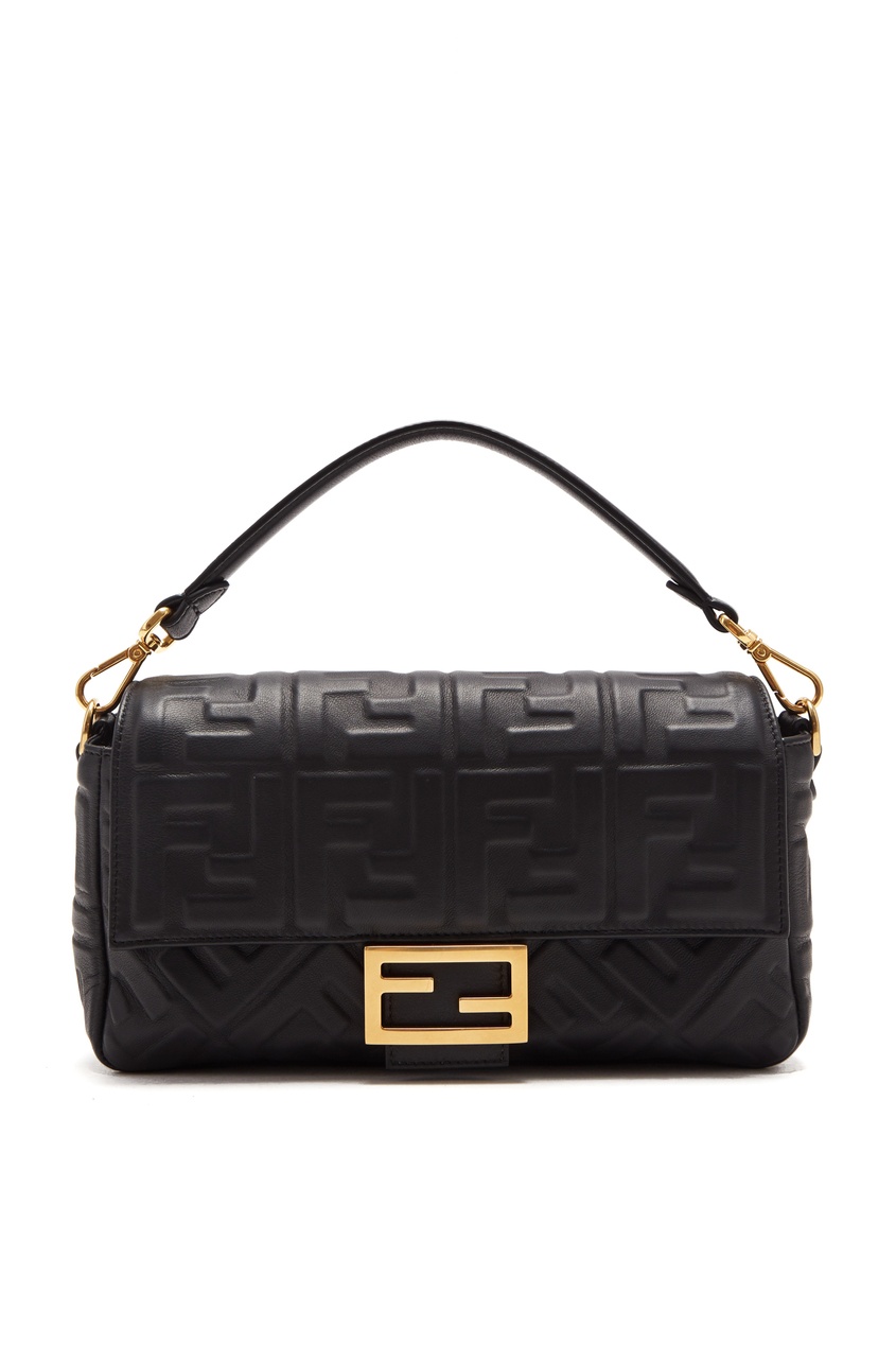 фото Черная сумка Baguette с монограммами Fendi