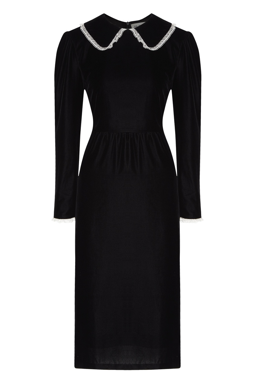 Черное платье с воротником ли-Лу, цвет черный 1677149066