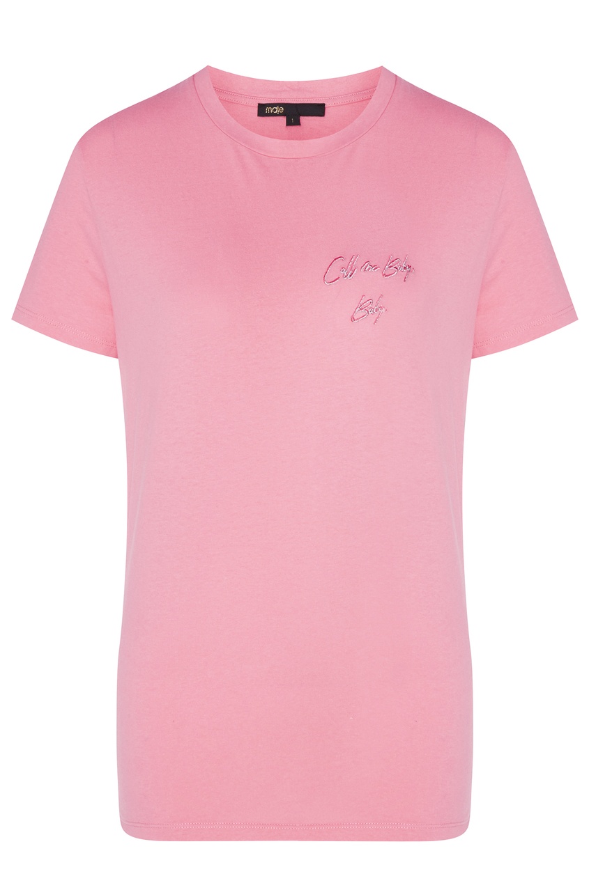 фото Розовая футболка с вышивкой Maje