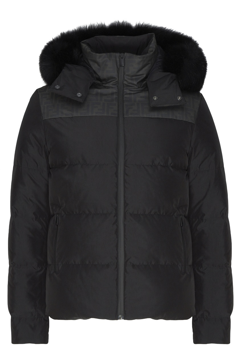 фото Черная стеганая куртка с капюшоном Fendi