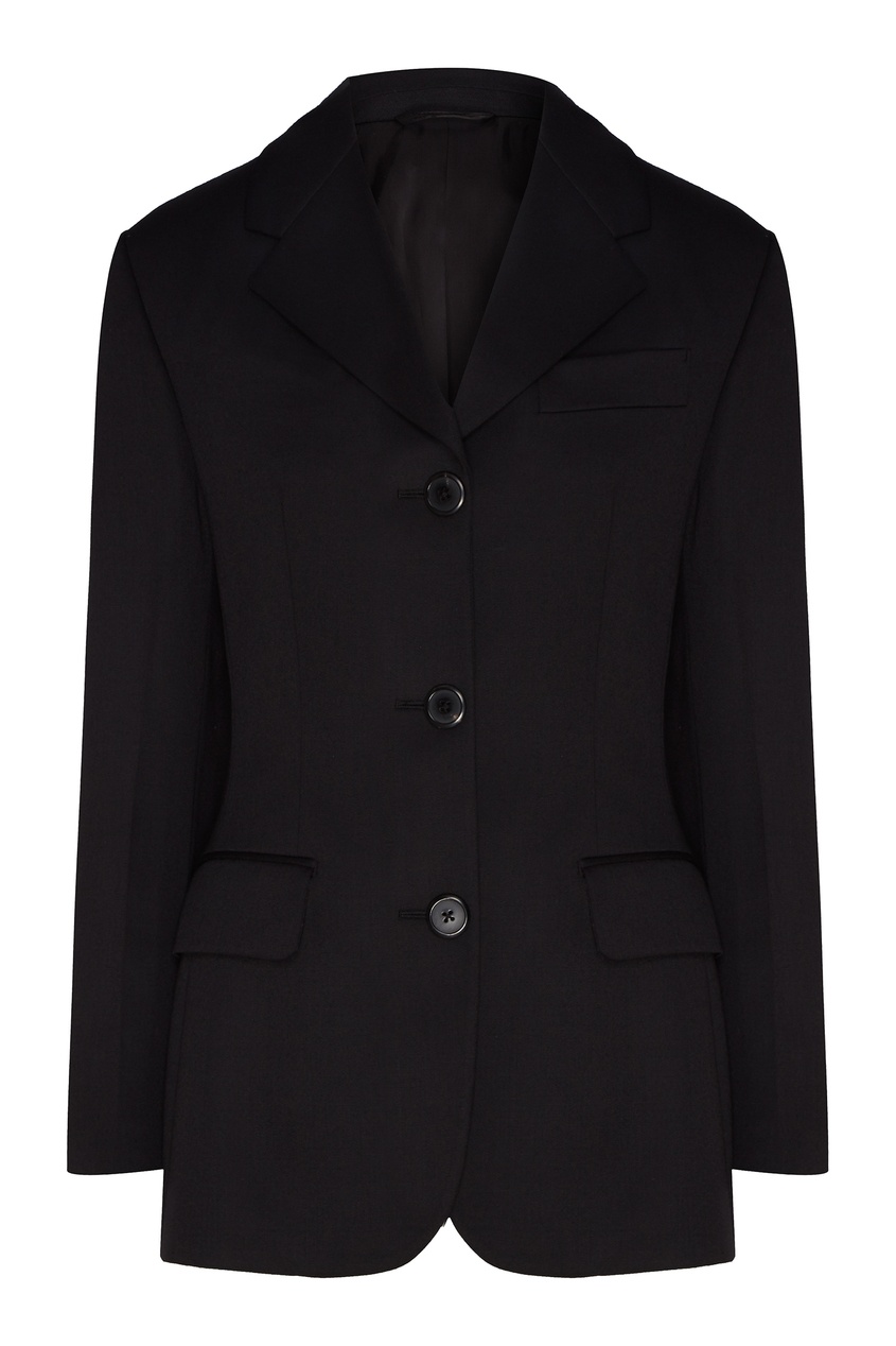фото Черный пиджак из шерстяной ткани Prada