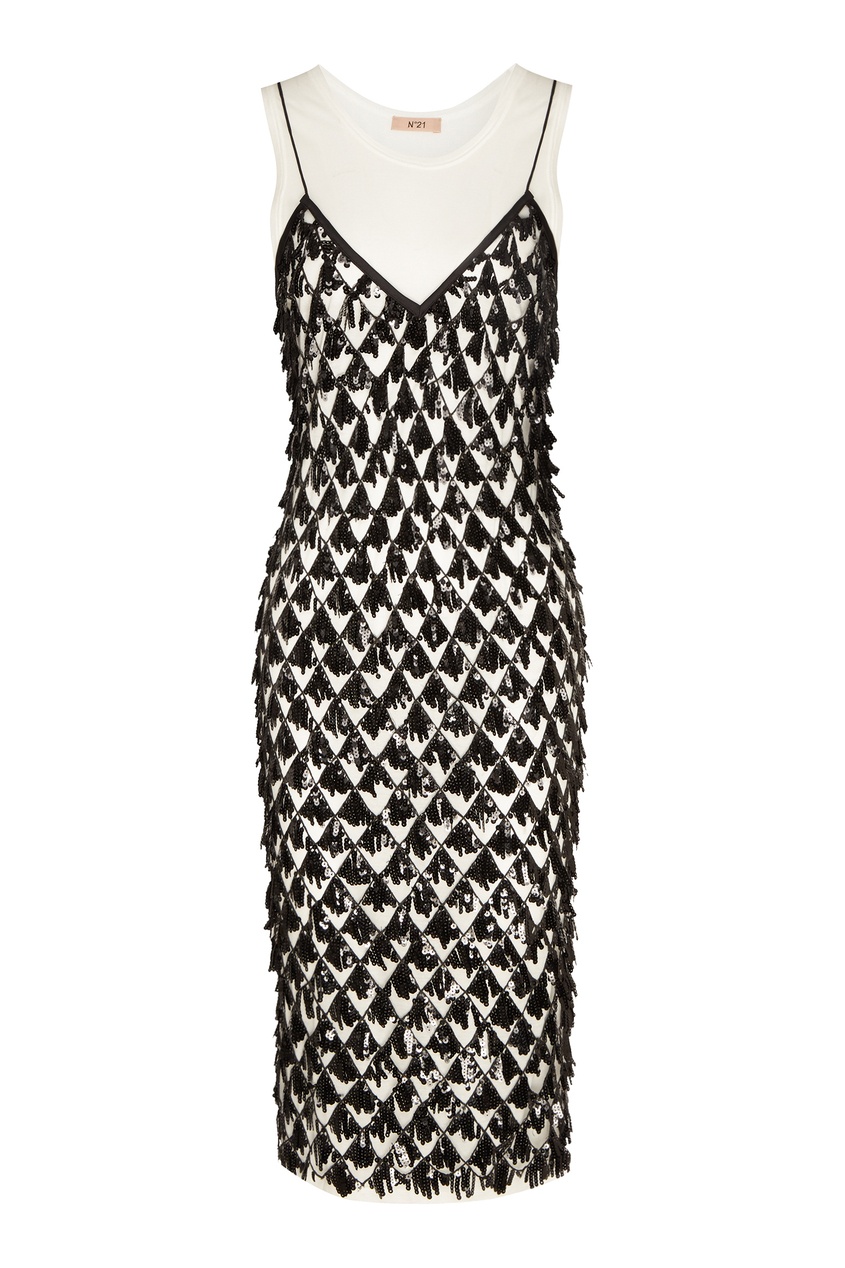 фото Комбинированное черно-белое платье с пайетками no.21