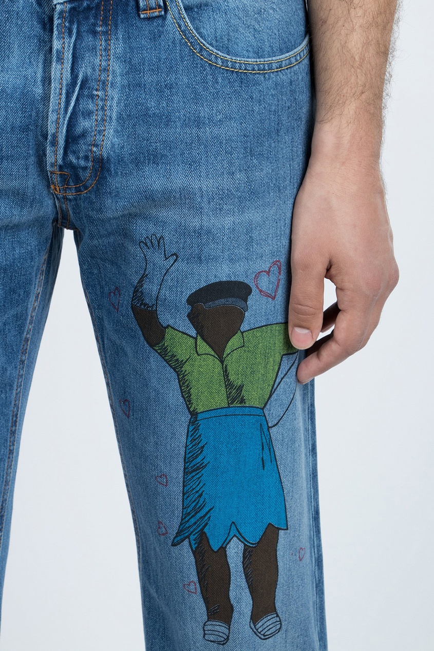 фото Синие джинсы с рисунком Eleventy