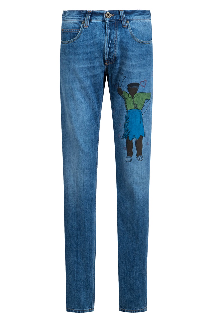 фото Синие джинсы с рисунком eleventy