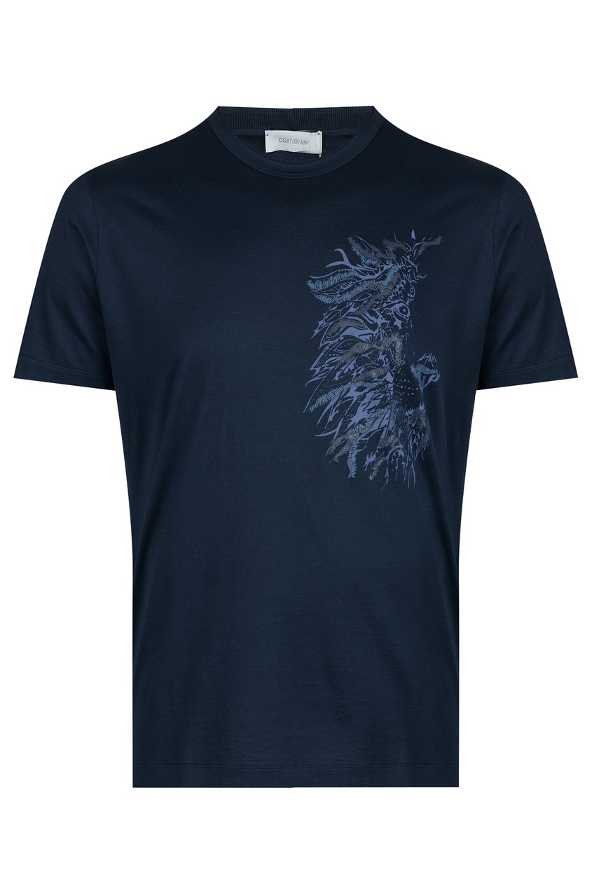 фото Темно-синяя футболка с рисунком cortigiani