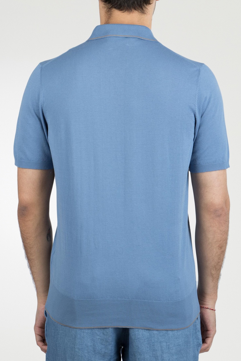 фото Голубая рубашка-поло с вышитыми узорами cortigiani