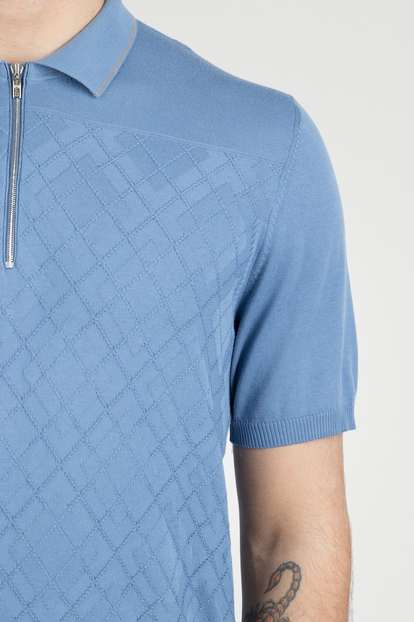 фото Голубая рубашка-поло с вышитыми узорами cortigiani