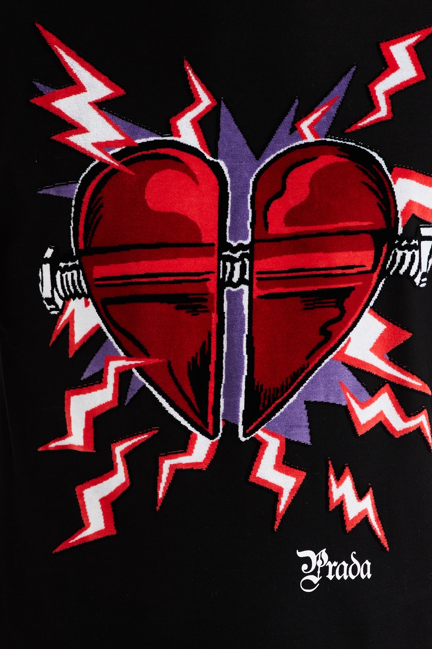 фото Черная футболка с сердцем и молниями prada