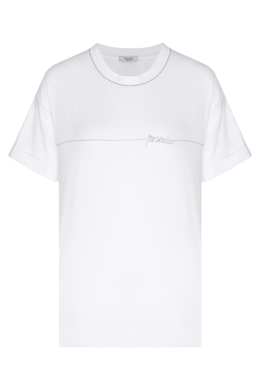 фото Белая футболка с блестящей отделкой peserico