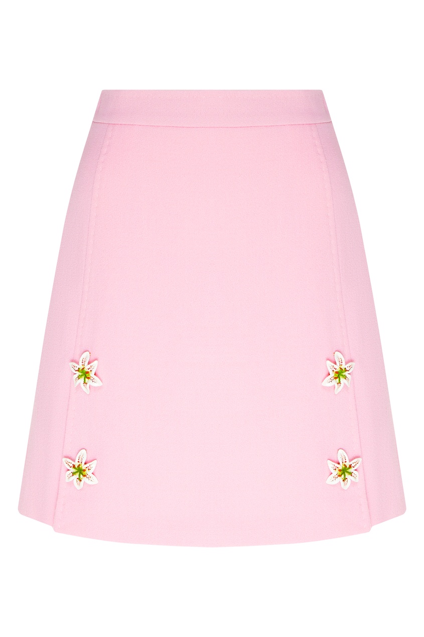 фото Розовая юбка-мини с декоративными цветами dolce&gabbana