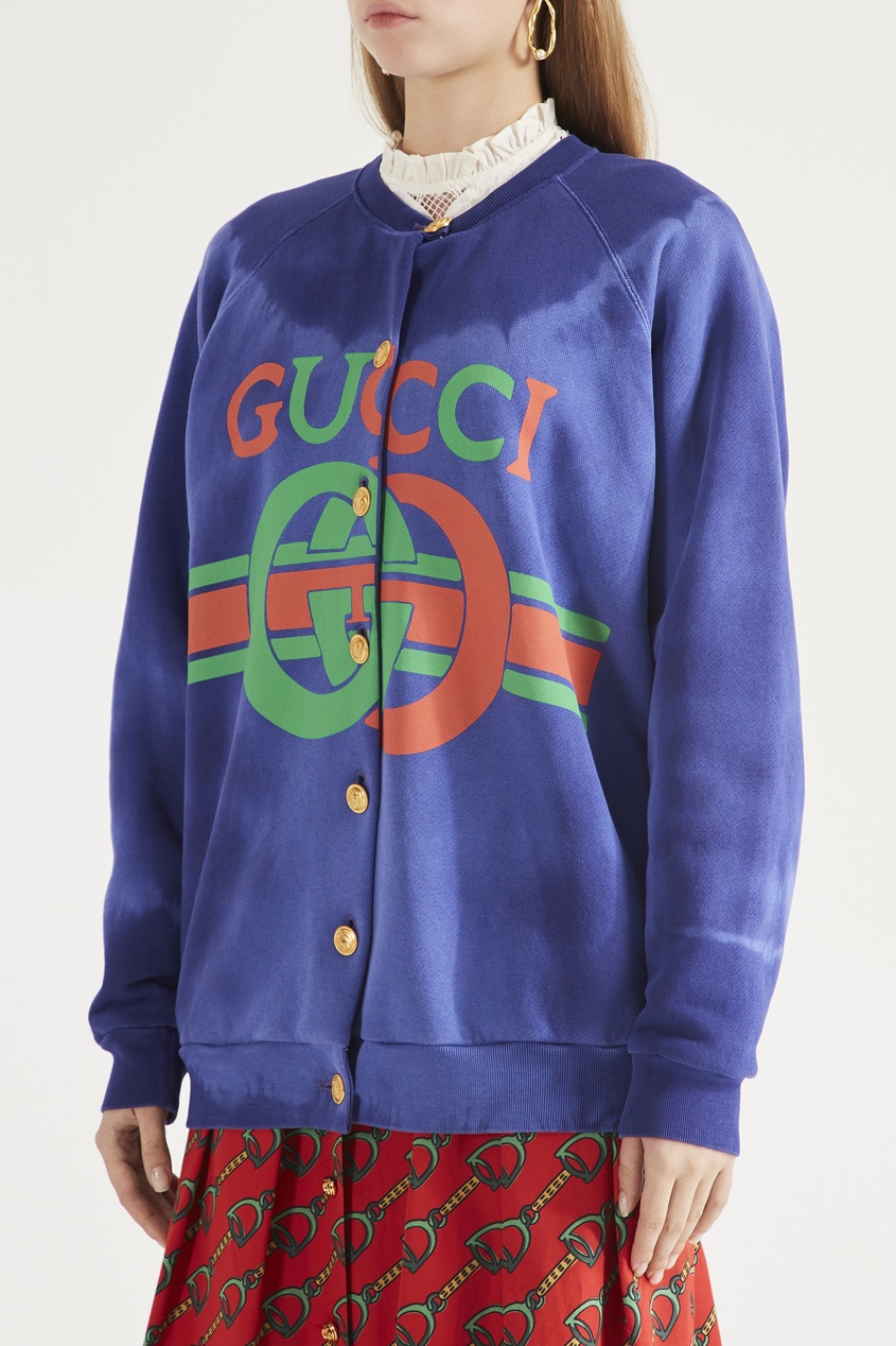 фото Свитшот на пуговицах с красно-зеленым логотипом Gucci