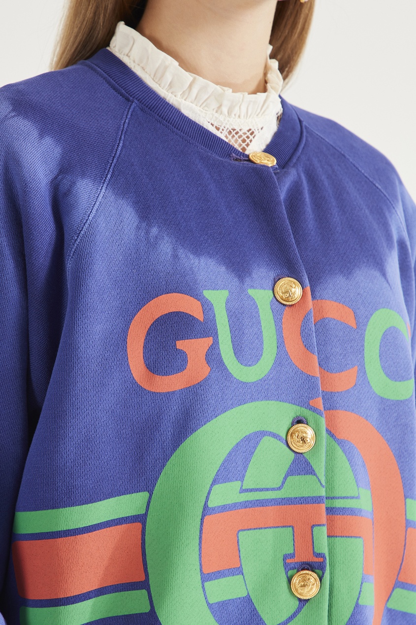 фото Свитшот на пуговицах с красно-зеленым логотипом Gucci