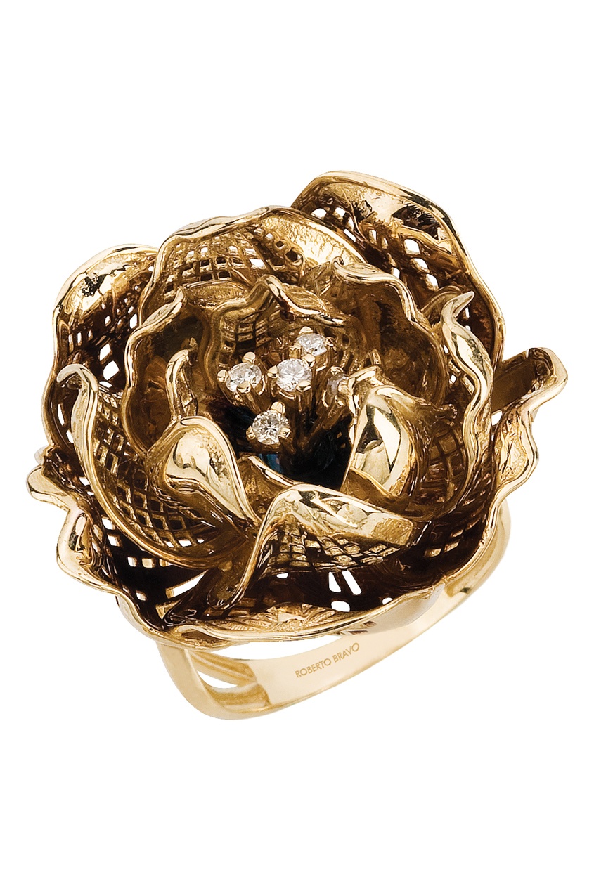 фото Золотое кольцо с цветком Roberto bravo