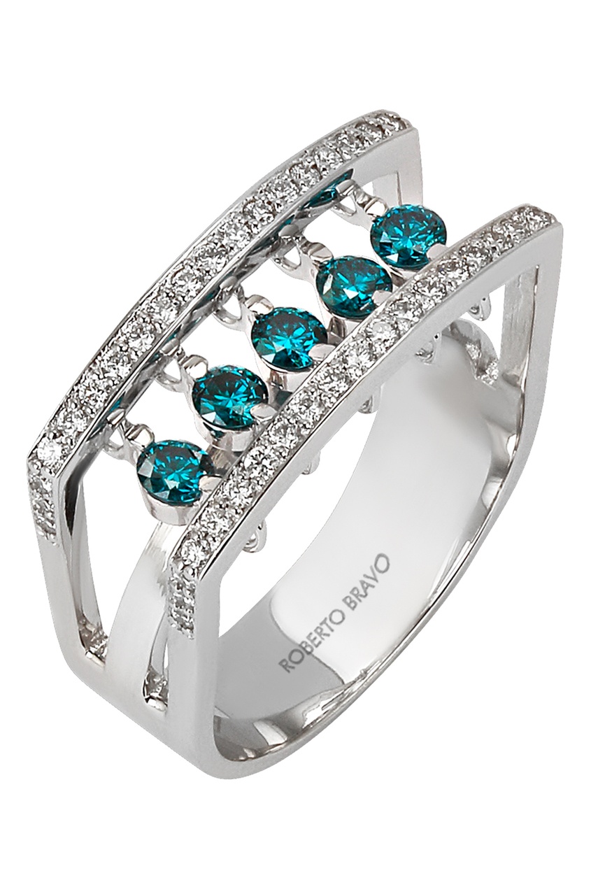 фото Золотое кольцо с голубыми бриллиантами Roberto bravo