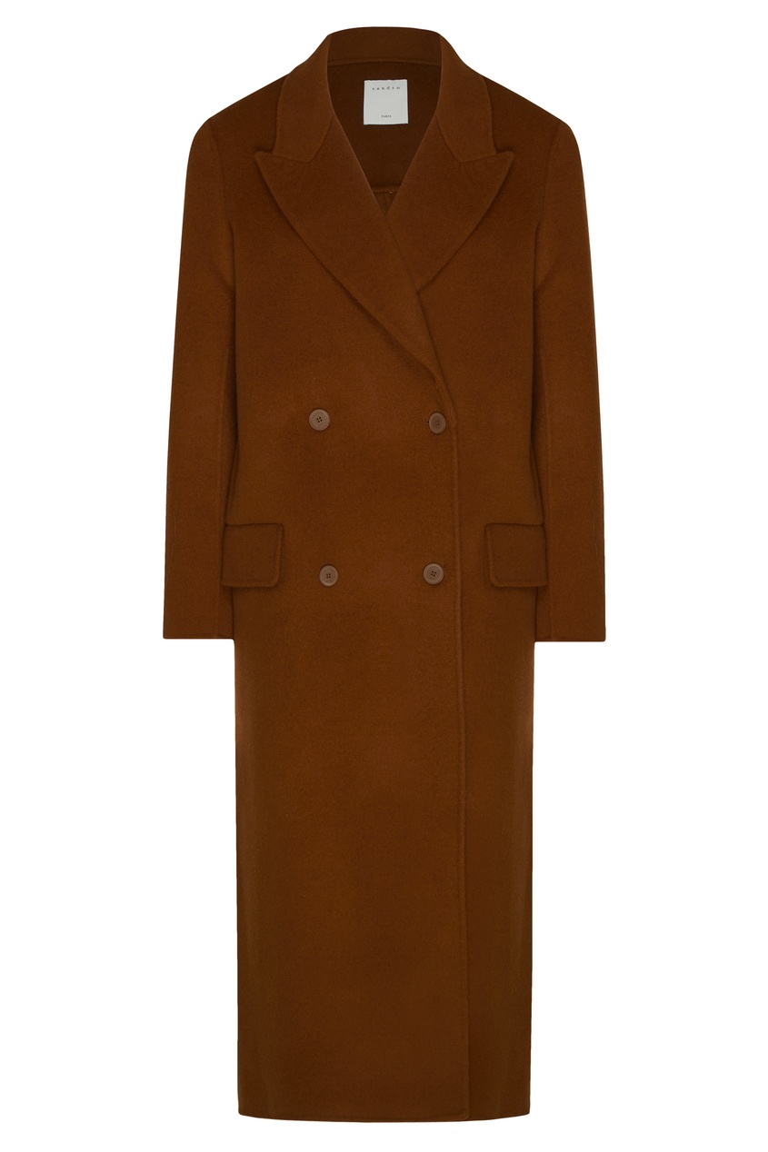 фото Коричневое пальто с отделкой рукавов sandro