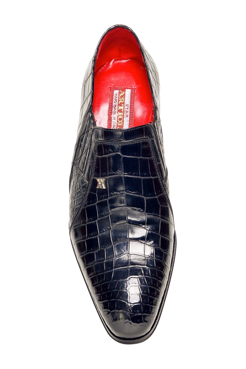 фото Черные глянцевые туфли из кожи аллигатора artioli