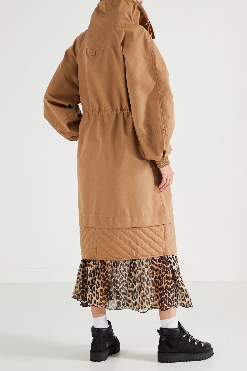 фото Светло-коричневое пальто с поясом-кулиской ganni