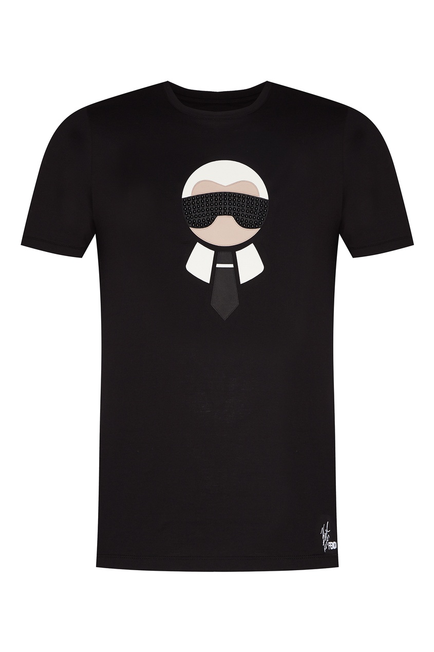 фото Черная футболка с фирменной аппликацией Fendi