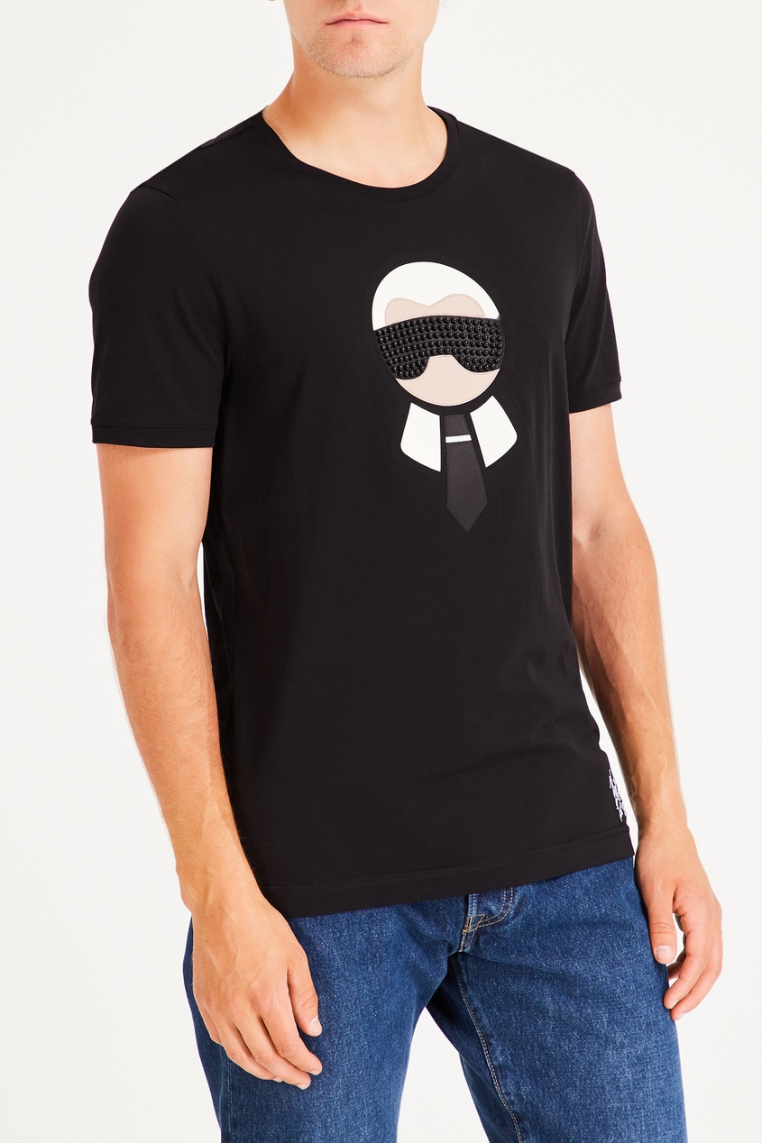 фото Черная футболка с фирменной аппликацией Fendi