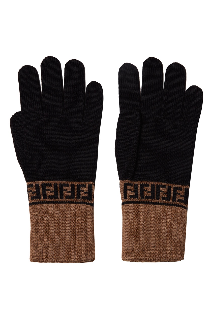 фото Черные перчатки с контрастной отделкой Fendi