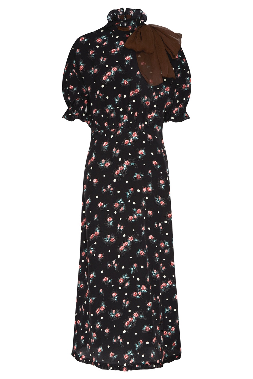 фото Черное платье-миди с цветочным рисунком Miu miu