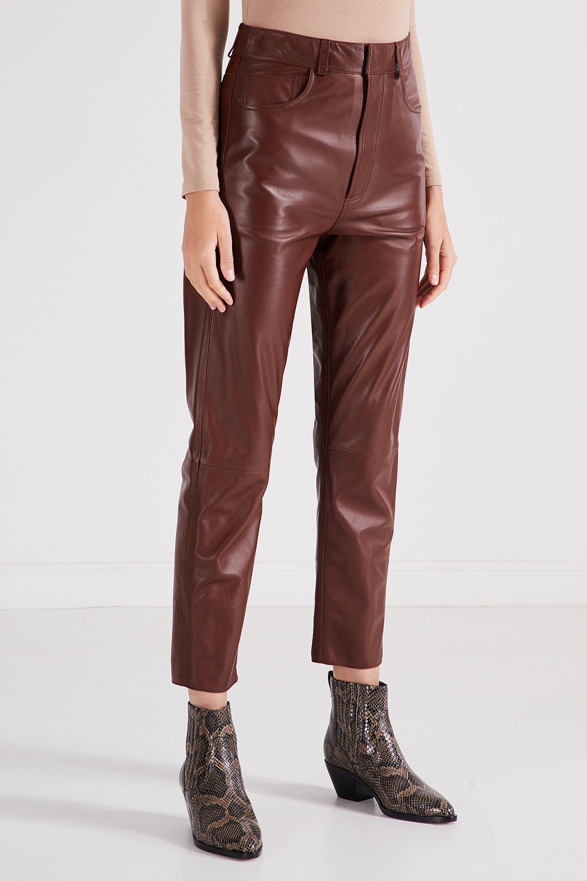 Кожаные коричневые брюки женские