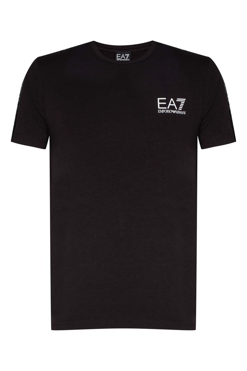 фото Черная футболка с фирменной отделкой ea7