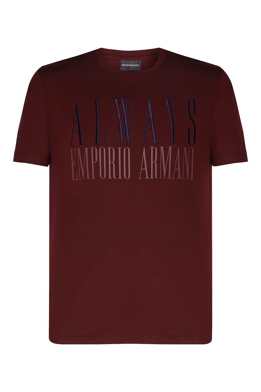 фото Бордовая футболка со стилизованным логотипом Emporio armani