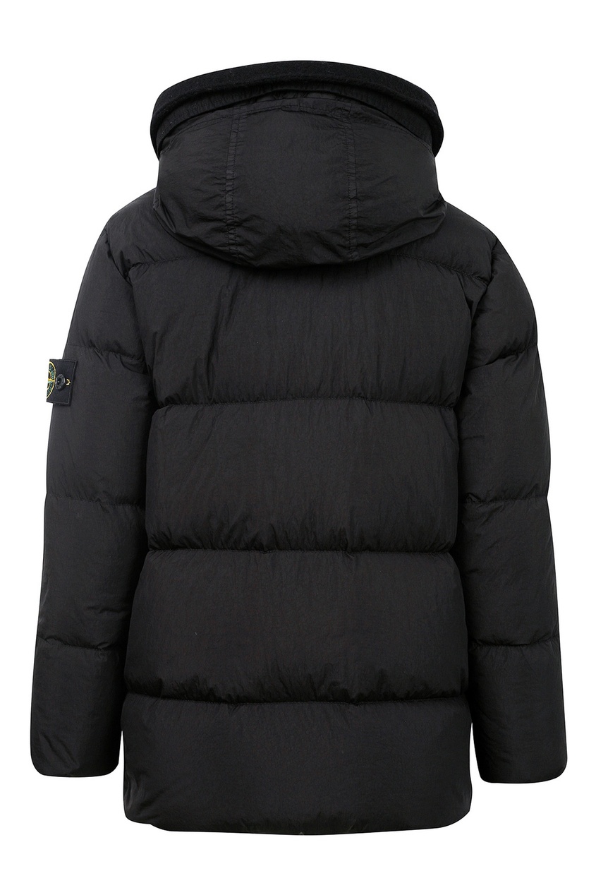 фото Черный удлиненный пуховик stone island kids