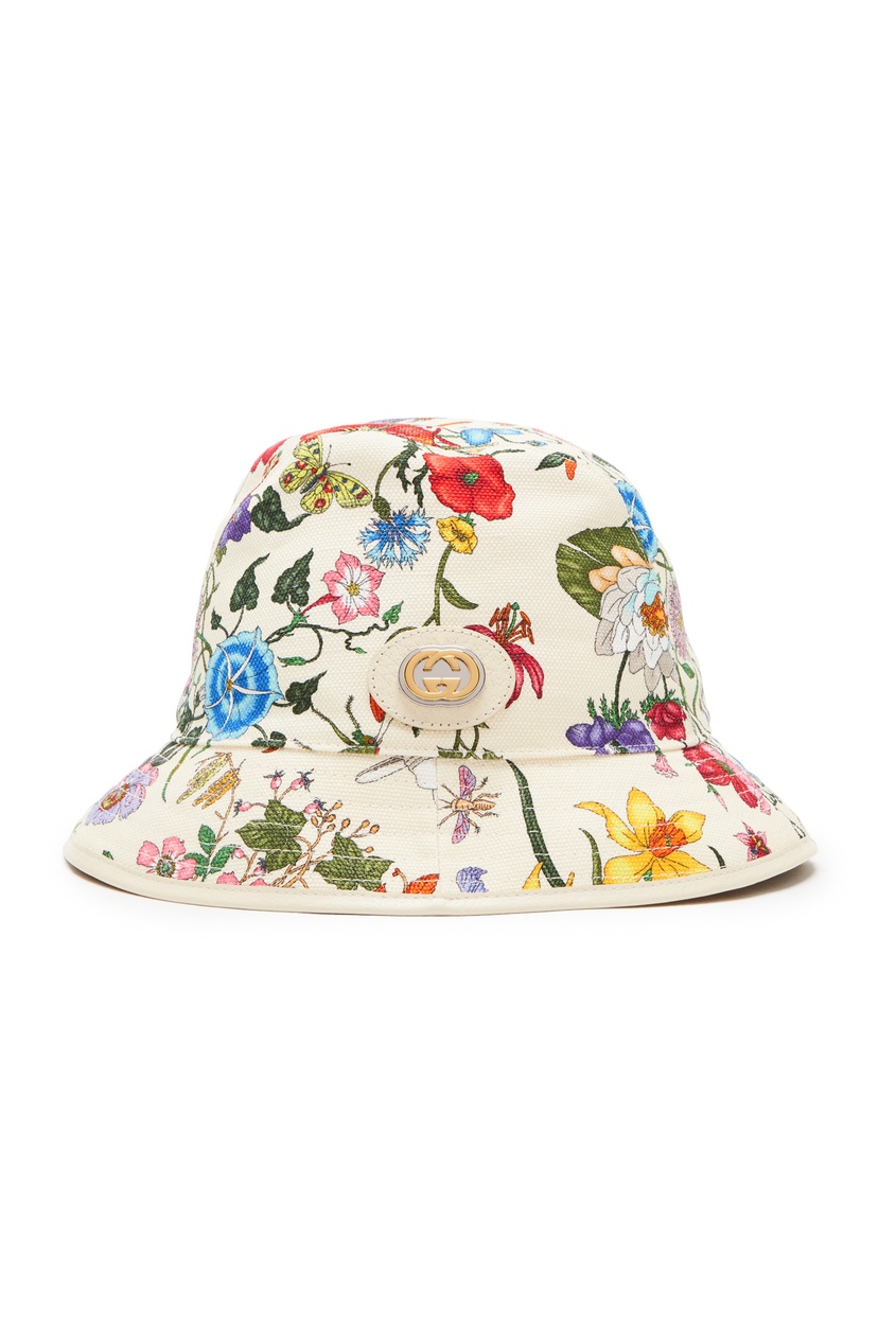 фото Белая шляпа с цветочным принтом gucci
