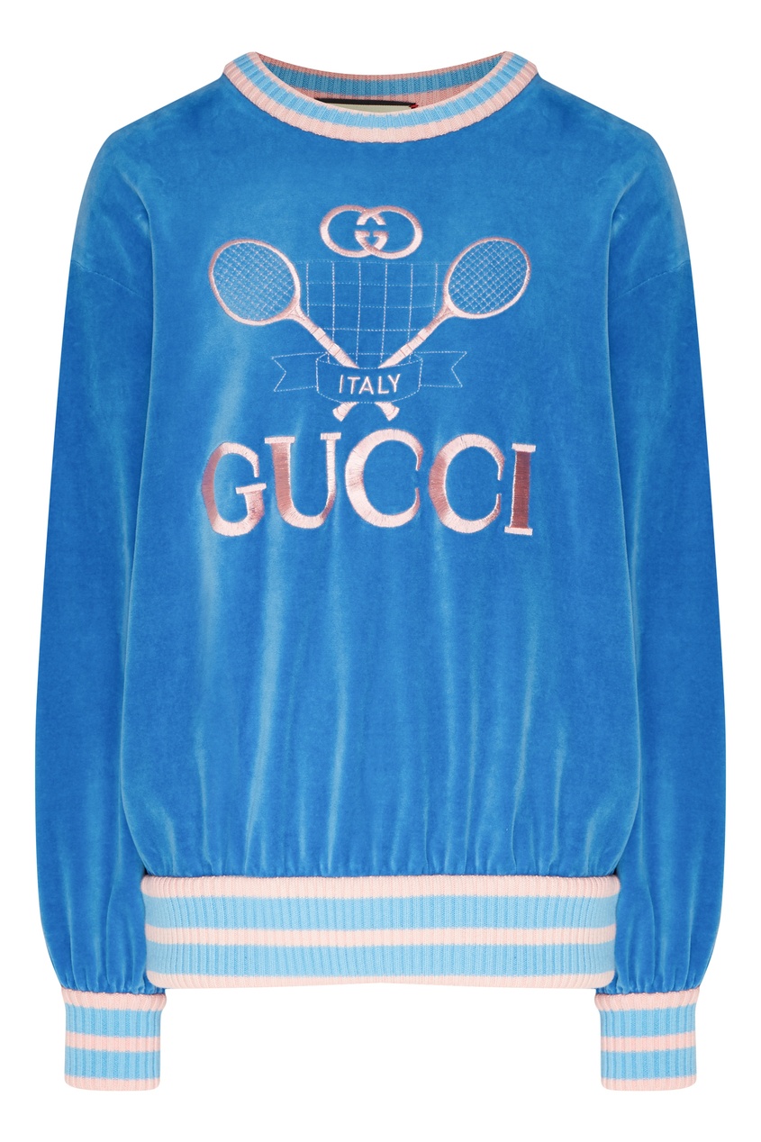 фото Синий свитшот с рисунком Gucci