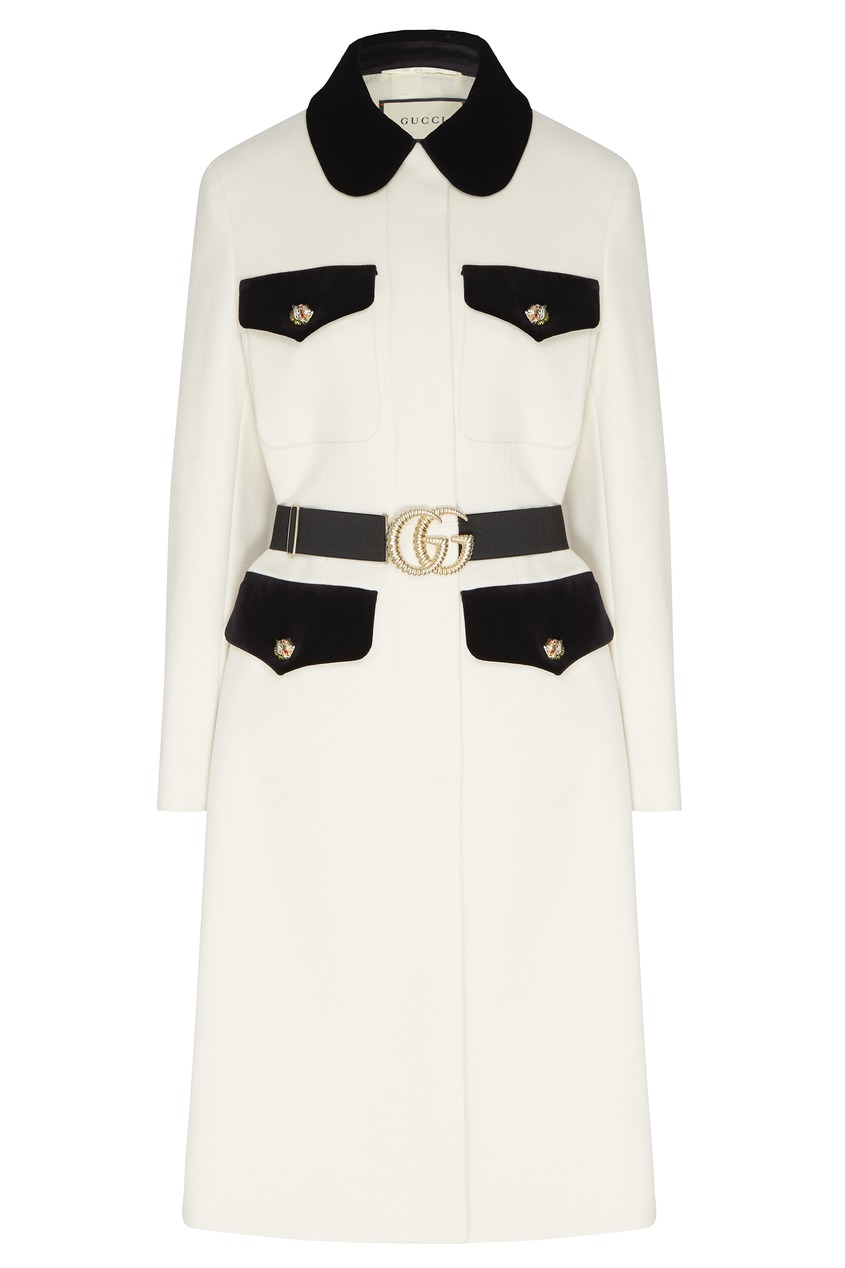 фото Белое пальто с контрастной отделкой Gucci