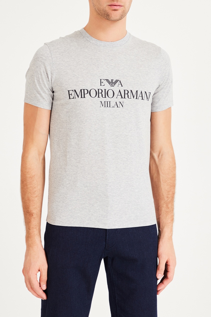 фото Серая меланжевая футболка с логотипом emporio armani
