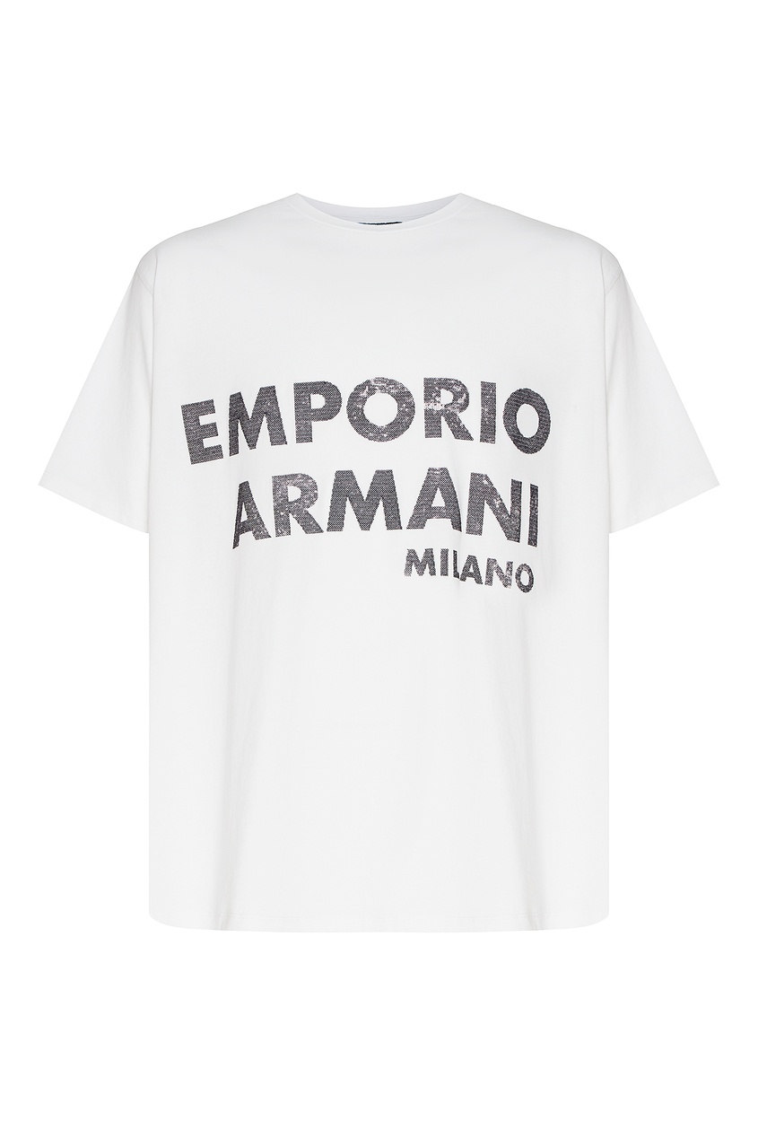фото Белая футболка оверсайз с логотипом emporio armani