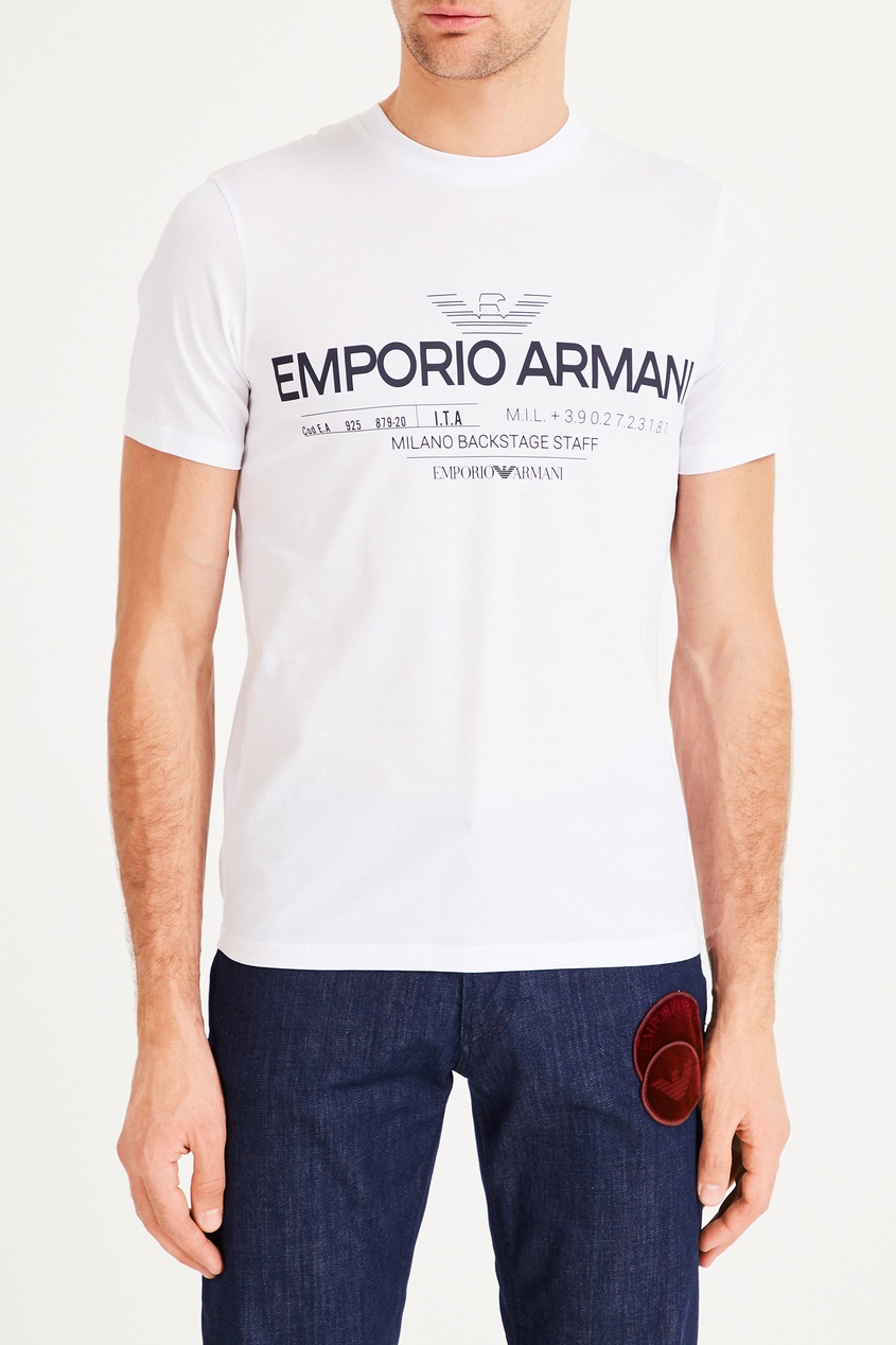 фото Белая футболка с фирменным логотипом emporio armani