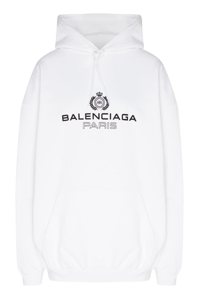 фото Белое худи с логотипом и карманом-кенгуру Balenciaga
