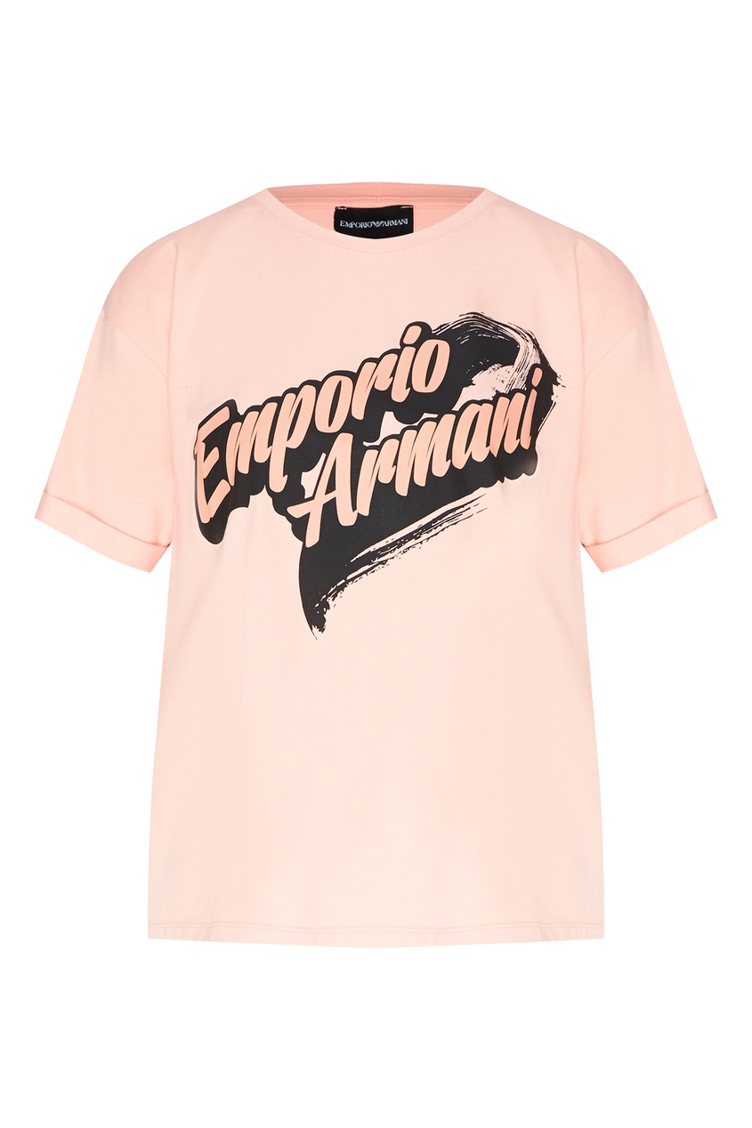 фото Розовая футболка из хлопковой ткани emporio armani