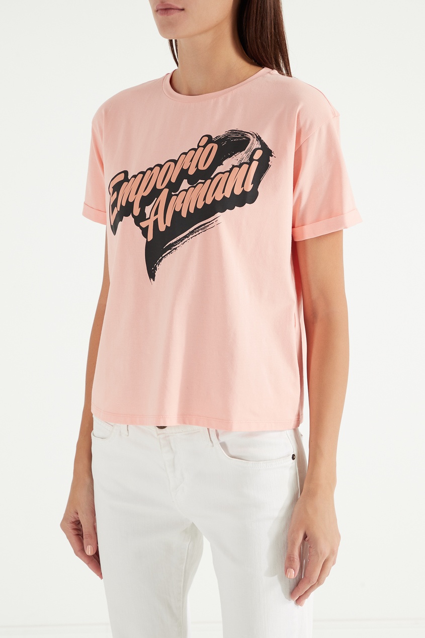 фото Розовая футболка из хлопковой ткани emporio armani