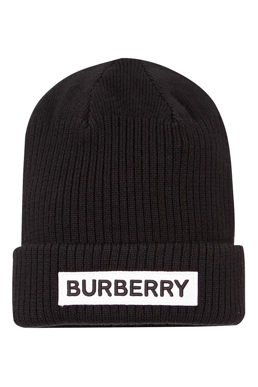 фото Черная шапка-бини с контрастным логотипом Burberry kids