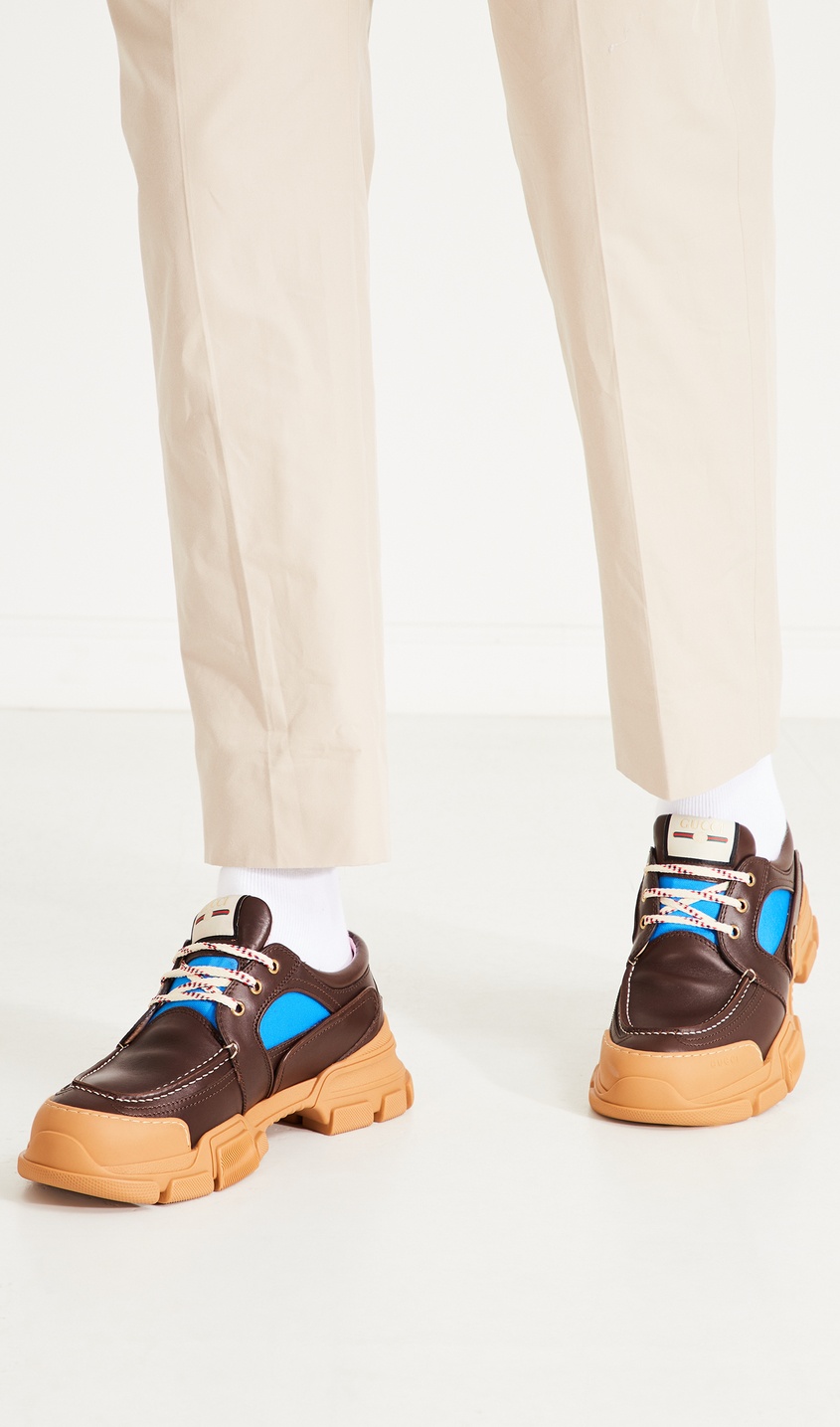 фото Комбинированные коричневые ботинки Gucci man